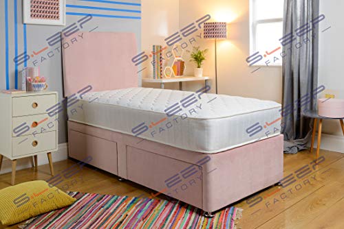 Sleep Factory Ltd, Sleep Factory's Plush Single Divan Bed For Adults or Kids with Drawer Option (Pink, 2FT6 Small Single(No Drawers))