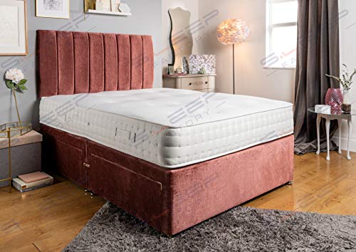 Sleep Factory Ltd, Sleep Factory's Rose Pink Velveto Divan Bed Set & Memory Foam Mattress (4.6FT (Double), 4 Drawers)