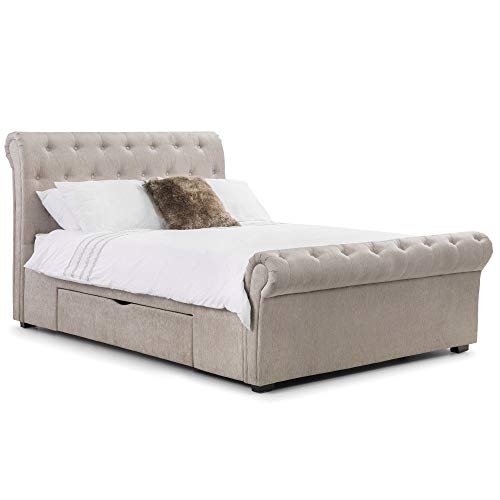 happybeds, Sleigh Storage Bed, Happy Beds Ravello Mink Grey Fabric Modern 2 Drawer Storage Bed - 4ft6 Double (135 x 190 cm) Frame Only