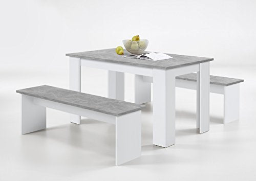 Slumberhaus, Slumberhaus German Dorma Kitchen Dining Table and 2 Bench Set White Concrete