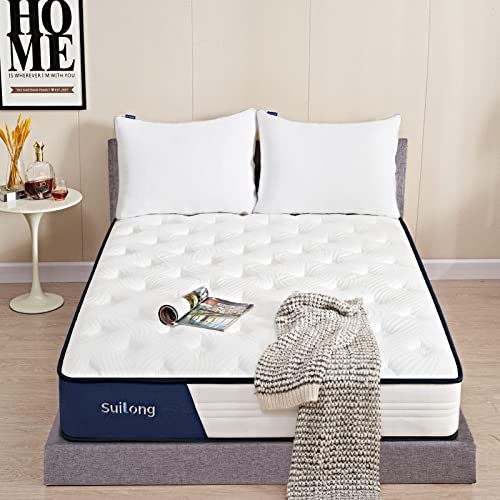 SuiLong, Small Double Mattresses, SuiLong 10 Inch Gel Memory Foam Hybrid Mattress, 5 Zone individual Spring, Medium Firm, Fireproof Knitted