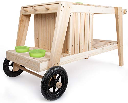 Small Foot, Small Foot 11665 Mud Made of Solid and Weatherproof Wood for Children from 3 Years, Outdoor Kitchen with Accessories and Wheels Toys