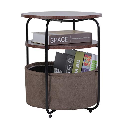 Ejoyous, Small Round Table,Storage Basket Side Table, Round Coffee Side Nest of Table 3 Tiers Modern Night Stand Small Sofa End Bedside for Living