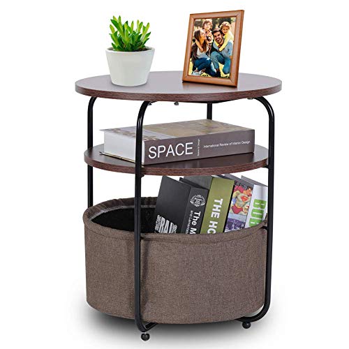 Ejoyous, Small Round Table,Storage Basket Side Table, Round Coffee Side Nest of Table 3 Tiers Modern Night Stand Small Sofa End Bedside for Living