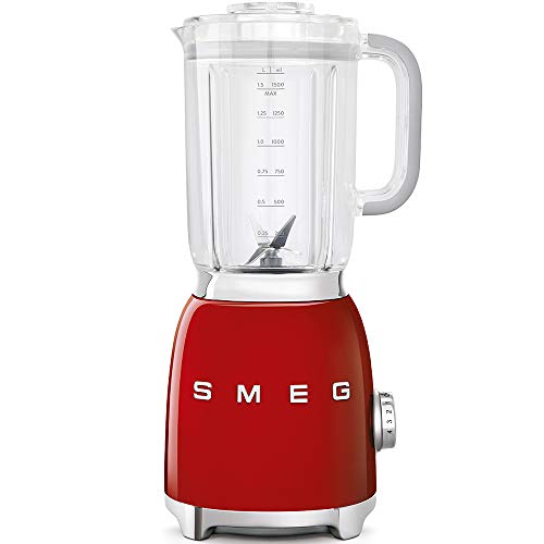 Smeg, Smeg BLF01RDUK Jug Blender with Stainless Steel Blades, 4 Speed Settings and Pulse Function, Pre-Set Smoothie and Crushed Ice
