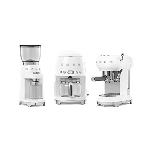 Smeg, Smeg ECF01WHUK Traditional Pump Espresso Coffee Machine, Adjustable Cappuccino System, Flow Stop Function, Removable