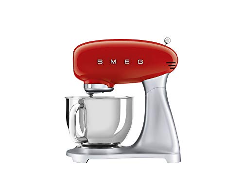 Smeg, Smeg SMF02RDUK Stand Mixer 50’s Retro Style with 10 Variable Speed Control, Stainless Steel Bowl, Safety Lock when Mixing, Includes Wire