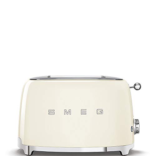 Smeg, Smeg TSF01CRUK Retro 2 Slice Toaster, 6 Browning Levels, Extra-Wide Bread Slots, Defrost and Reheat Functions, Removable Crumb Tray, 950 W, Cream