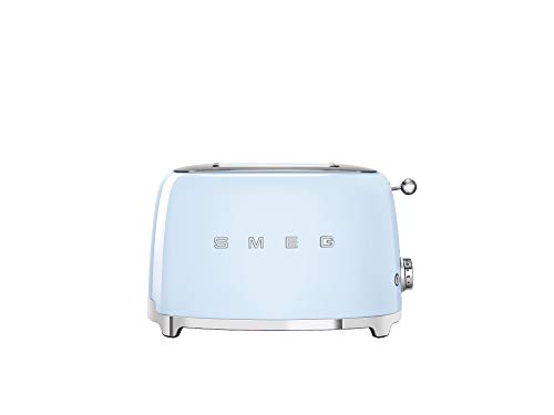 Smeg, Smeg TSF01PBUK Retro 2 Slice Toaster, 6 Browning Levels, Extra-Wide Bread Slots, Defrost and Reheat Functions, Removable Crumb Tray