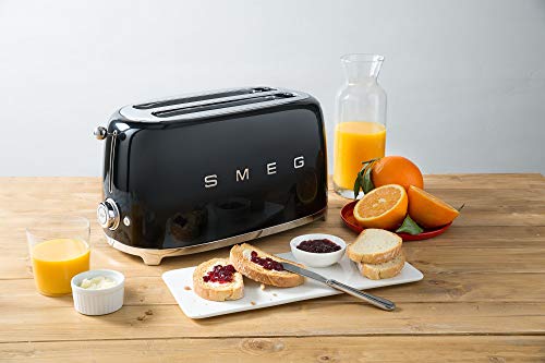 Smeg, Smeg TSF02BLUK 50's Retro Style 4 Slice Toaster, Extra-Wide Bread Slots, 6 Browning Levels, Reheat and Defrost Functions, Removable