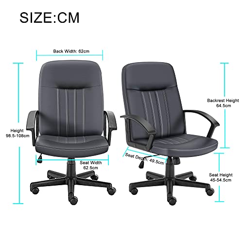 SNOVIAY, Snoviay Desk Chair Ergonomic Office Chair with Armrests, Mid Back Desk Chair Leather,Computer Swivel Task Chair, Executive Chair(Gray)
