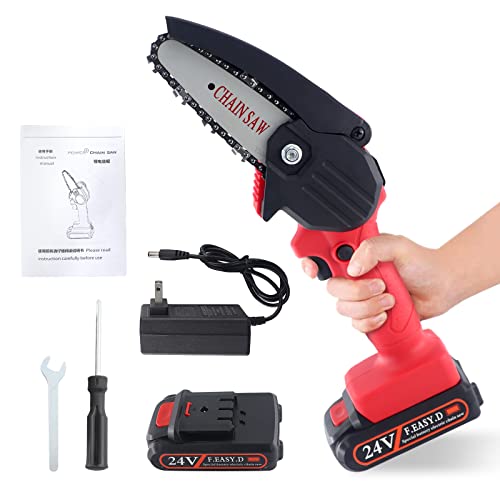 Snowtaros, Snowtaros 4 Inch Mini Chainsaw Cordless, 24V Electric Pruning Saw with Battery, One-Hand Lightweight, Portable Battery Operated Chainsaw