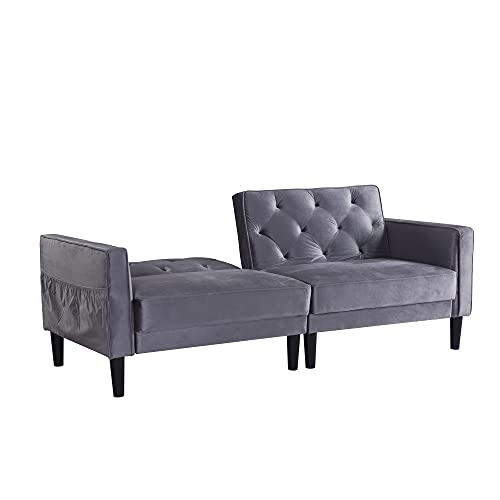 ModernLuxe, Sofa Bed, 3 Seater Velvet Sofa Bed Couches,Sofa size: 203 * 81 * 84cm, Bed size: 203 * 100 * 47cm (Grey)