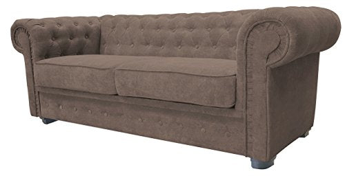 Sofas and More, Sofabed Venus Stylish 3 Seater 2 Seater Ocean Brown Cream Settee Chesterfield Style (2seater, Brown)