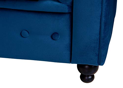 Sofas and More, Sofas and More Hilton Chesterfield Style Sofa Navy Blue French Velvet Fabric 3+2 Seater Set (2 Seater)