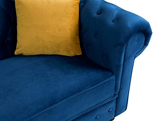 Sofas and More, Sofas and More Hilton Chesterfield style Sofa Navy Blue French Velvet fabric 3+2 Seater Set (3 Seater)
