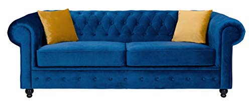 Sofas and More, Sofas and More Hilton Chesterfield style Sofa Navy Blue French Velvet fabric 3+2 Seater Set (3 Seater)