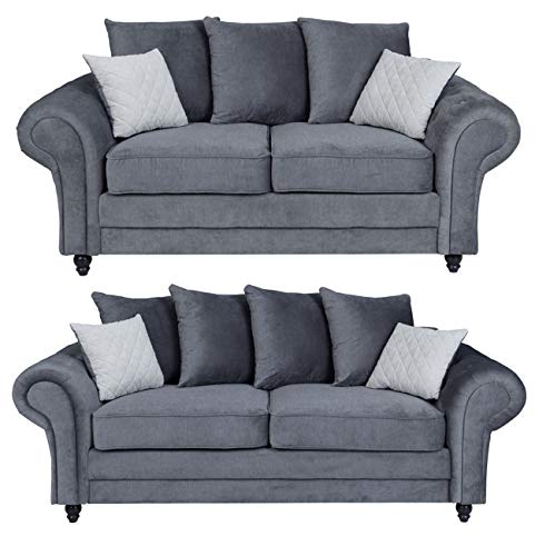Sofas and More, Sofas and More Roma 3+2 seater Fabric Grey Designer Scatter Cushions Living Room Furniture (Grey, 3+2 Seater)