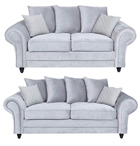 Sofas and More, Sofas and More Roma 3+2 seater Fabric Grey Designer Scatter Cushions Living Room Furniture (Light Grey, 3+2 Seater)