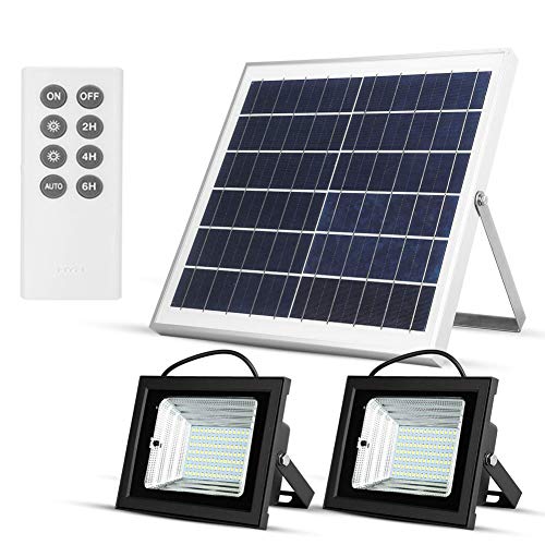Richarm, Solar Lights Outdoor Dusk to Dawn Flood Lights Solar Lights Remote 15W 13.8" Solar Panels 800LM Dual 98 LED Lights IP65 Waterproof