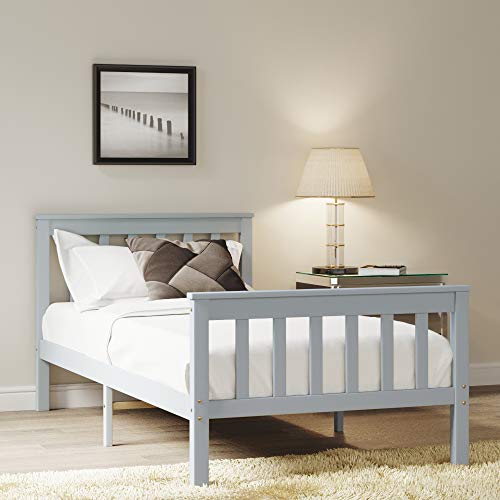 Panana, Solid Single Bed, Panana 3ft Wood Bed Frame Grey Wooden for Bedroom, Dorm room