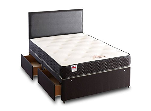 Somnior Beds, Somnior Beds 4-Drawer Topaz Divan Bed with Memory Foam Back Care Support Mattress, Double No Headboard