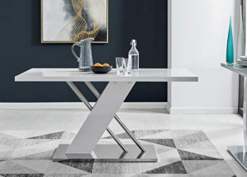 Furniturebox UK, Sorrento 6 Modern Stylish Stainless Steel Chrome Metal and White Gloss Dining Table And 6 Milan Dining Chairs Set (Dining Table Only)