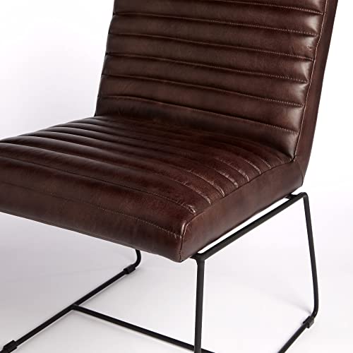 Spinningfield, Spinningfield Dark Brown Real Leather Lounge Chair - 100% Buffalo Leather Accent Padded Cushioned Black Iron Frame Chair