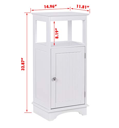 Spirich, Spirich Home Floor Cabinet with Single Door and Shelves, Bathroom Floor Cabinet, White