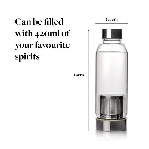 Sandy Leaf Farm, Spirit Infusion Bottle by Sandy Leaf Farm - Lab Quality Borosilicate Glass Infusion Bottle with Super-fine Stainless Steel mesh Filter - 420ml Capacity