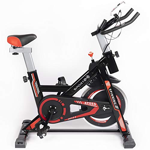 Sport24, Sport24 Stationary Upright Exercise Spinning Bike for Home Use with 8kg Flywheel, LCD Screen, Multi-Resistance Levels, Bicycle Cardio Trainer