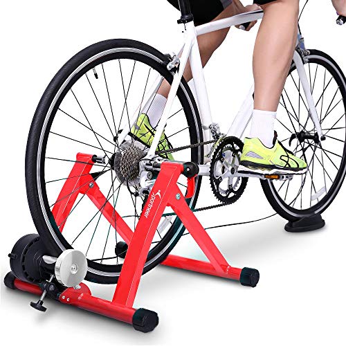 Sportneer, Sportneer Turbo Trainer, Bike Trainer Stand Steel Bicycle Exercise Magnetic Stand with Noise Reduction Wheel for Indoor Trainer (Red)