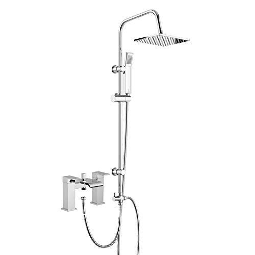 DBS UK, Square Waterfall Bath Shower Mixer Tap with Modern 3 Way Rigid Riser Kit Chrome