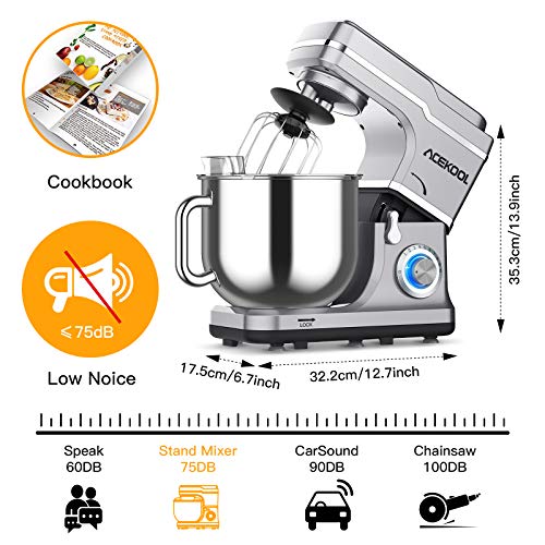 Acekool, Stand Mixer, Acekool 7L Tilt-Head 1400W Food Mixer, 10 Spend Multi Functional Kitchen Electric Mixer with Blue LED Light, Dough Hook