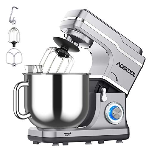 Acekool, Stand Mixer, Acekool 7L Tilt-Head 1400W Food Mixer, 10 Spend Multi Functional Kitchen Electric Mixer with Blue LED Light, Dough Hook