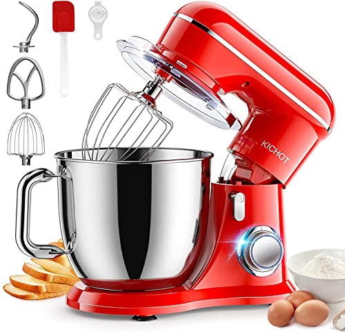 KICHOT, Stand Mixer, KICHOT 10+P Speed 1300W Food Mixer Dough Mixer, 4.5L Electric Cake Mixer with Beater, Hook, Whisk, Egg Separator & Spatula