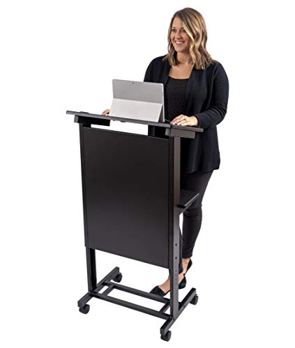 Stand Up Desk Store, Stand Up Desk Store Mobile Adjustable Height Lectern Podium, Heavy Duty Steel Frame (Black)