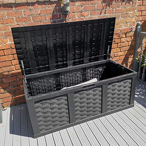Starplast, Starplast Outdoor Garden Rattan Style Plastic Storage Utility Chest Cushion Shed Box With Sit-On Lid Container New 535L Litre 66-811 Black