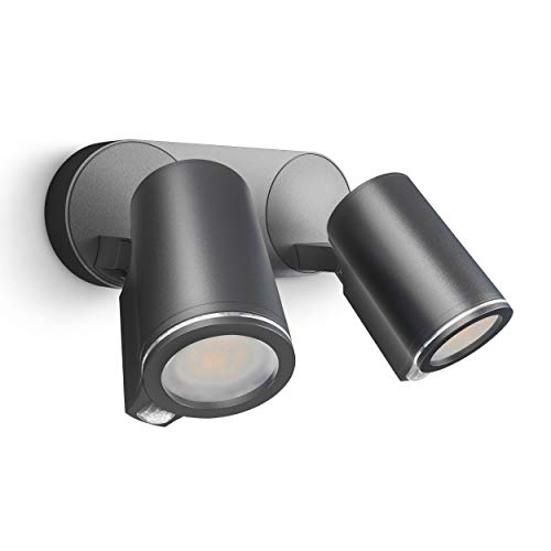 STEiNEL, Steinel Spotlight Spot DUO S Connect Anthracite, 2x 90° Motion Detector, Including 2 LED Bulbs, via App, Aluminium, 15 W
