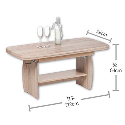 Stella Trading, Stella Trading Kirk Coffee Table Height-Adjustable and Extendible in Sonoma Oak Look – Practical Sofa Table with Shelf for Your Living Area