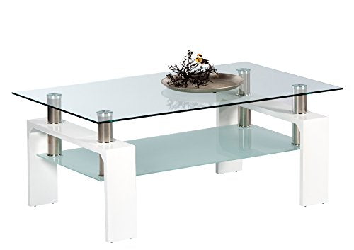 Stella Trading, Stella Trading Mango II Coffee Table Glass in High Gloss White - Spacious Glass Table with Glass Layer for Your Living Area