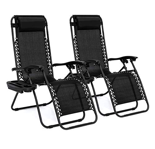 Straame, Straame Garden | Zero Gravity Chair | Set of 2 | Heavy Duty Textoline | Outdoor & Garden Sunloungers | Reclining & Folding Chair with Cup