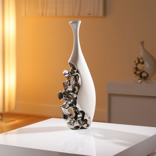 The Look, Stunning Modern Vase/Ornament White/Chrome Large Birthday Present 25