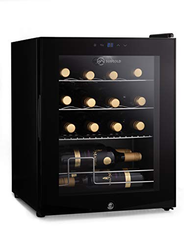 Subcold, Subcold Viva16 LED – Table-Top Wine Fridge Black | 3-18°C | Wine Cooler | LED + Lock & Key | Glass Door Drinks Cellar | Single-Zone (16 Bottle)