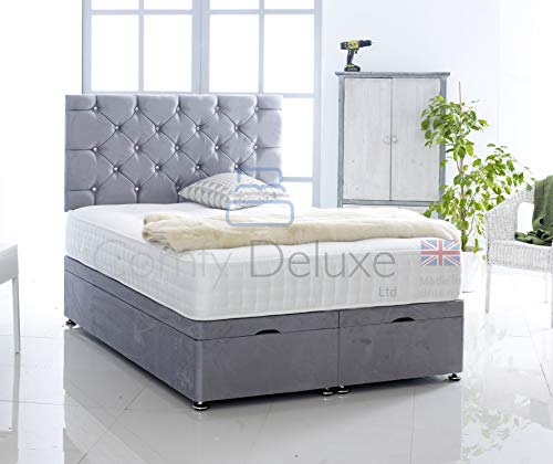 Comfy Deluxe LTD, Suede Fabric Ottoman Foot Lift Bed Base and Memory Orthopaedic Mattress by Comfy Deluxe LTD (Silver, 4FT6 Double)