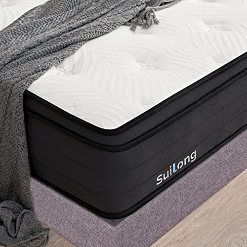 SuiLong, SuiLong 12 inch Double Mattress, 4 FT 6 Memory Foam Hybrid Mattress, 7- Zone Individually Wrapped Spring, Pocket Sprung, Fireproof Knitted