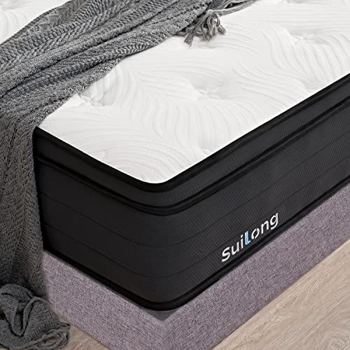 SuiLong, SuiLong King size Mattress, 12 inch 5FT Hybrid Mattresses Gel Memory Foam, 7- Zone Individually Wrapped Spring, Pocket Sprung, Fireproof