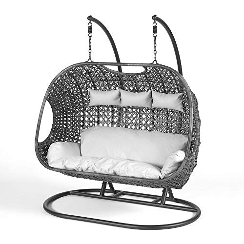Suntime, SunTime Brampton Luxury Rattan Wicker Outdoor Hanging Cocoon Egg Swing Chair with Grey Cushions Grey Frame (Triple)