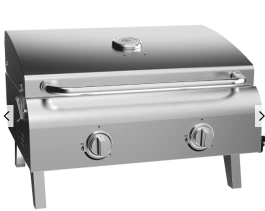 Super Grills, Super Grills 2 Burner Stainless Steel Table Top 21" Gas Barbecue BBQ Grill with temperature gauge