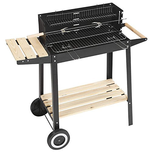Superworth, Superworth Trolley Charcoal Rectangular Steel BBQ Barbecue Grill Outdoor Patio Garden With Wheels Wooden Shelves